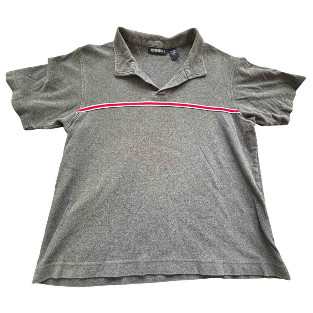 Aeropostale Polo Shirt Mens XL Gray Red White Stripe VTG USA Cotton Short Sleeve
